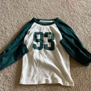 No Boundaries White Baseball Tee with Dark Green Sleeves and '93' Graphic